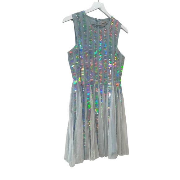 ASOS Silver Holographic Sleeveless Fit & Flare Party Dress Size 6 - Picture 5 of 13